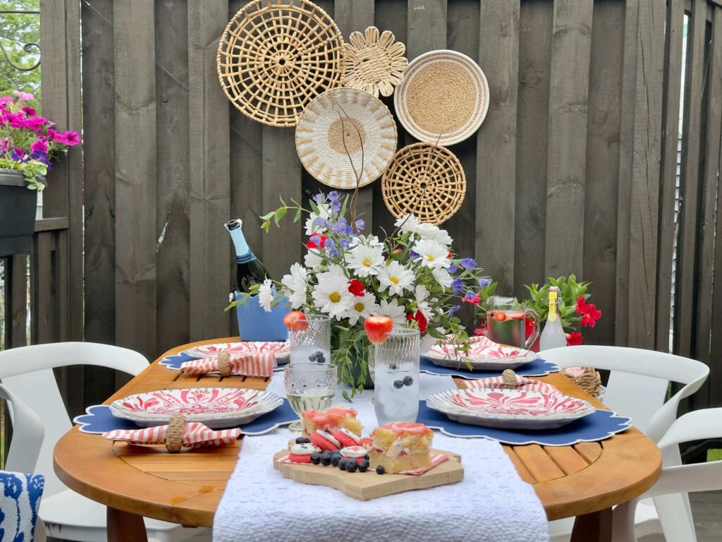Red, white, and blue summer outdoor tablescape