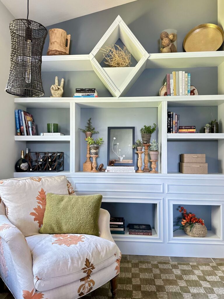 Unique bookshelves styled for Fall.