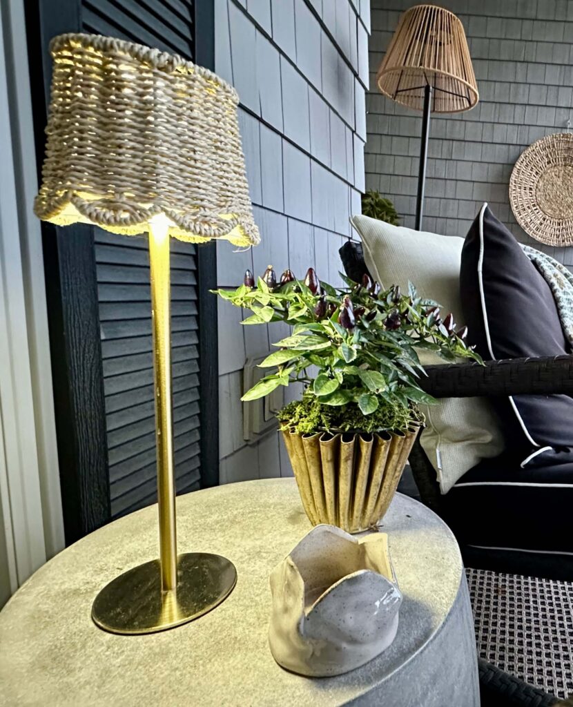 Small solar light on a Fall Porch at the Lake House.