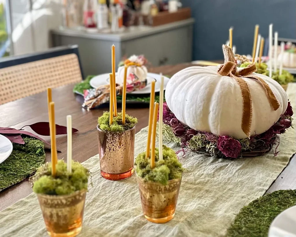 White Pumkin Centerpiece with ribbon and dried flowers