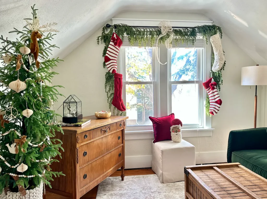 Hanging Stockings with a Curtain Rod.
