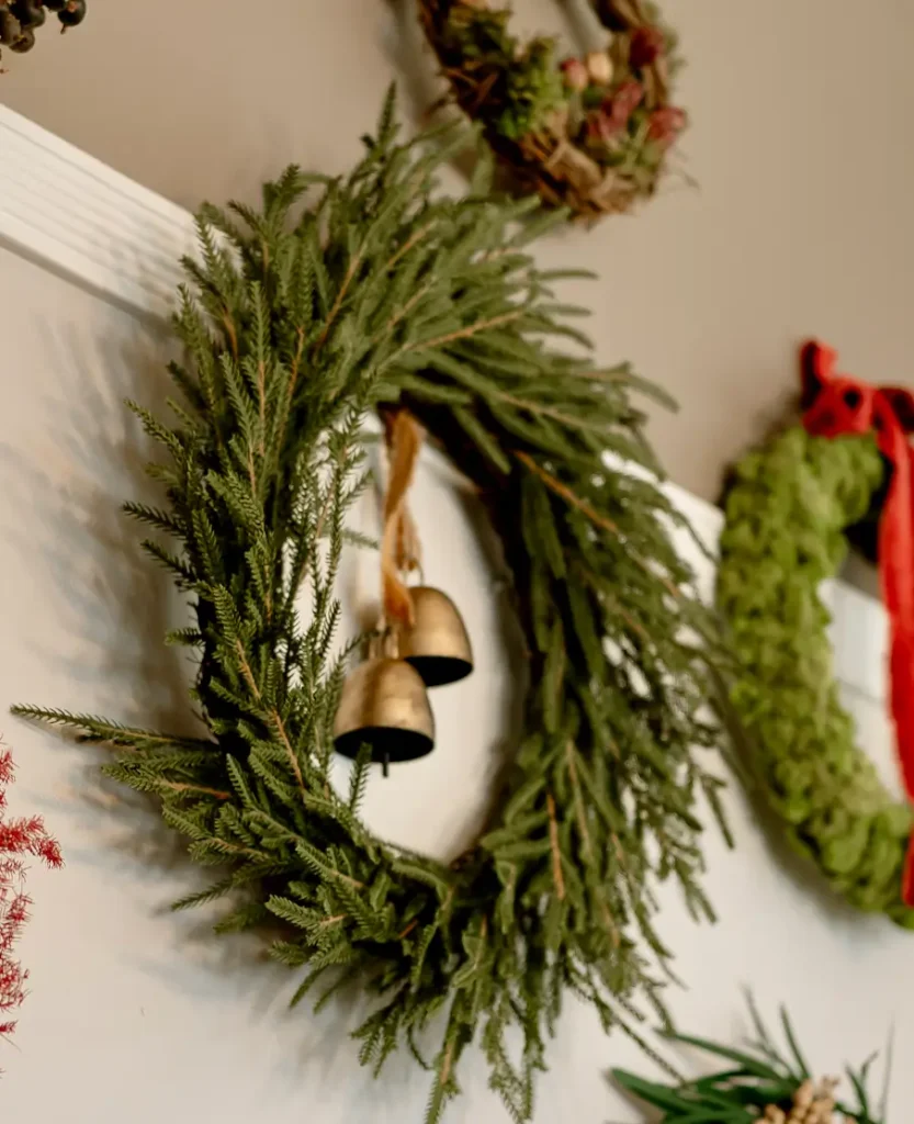 Christmas Wreaths on a wall.