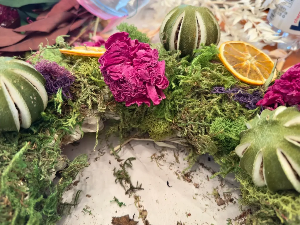 Christmas Wreath with Dried Limes, Dried Sliced Oranges and Dried 
Peonies.
