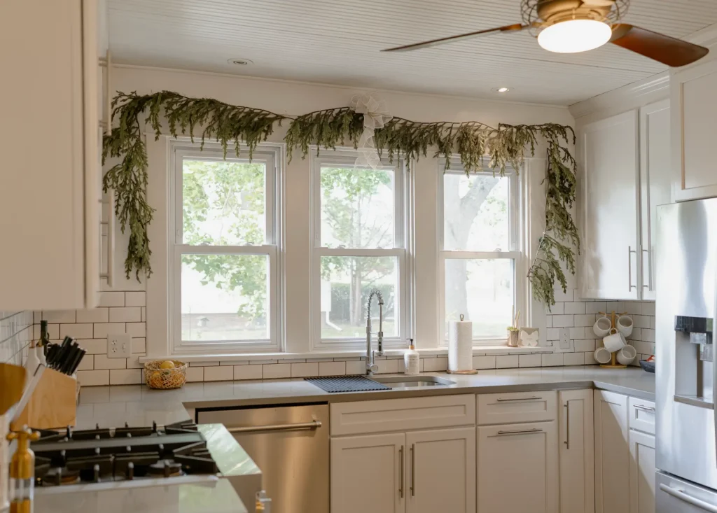 White Kitchen Decorated for Christmas