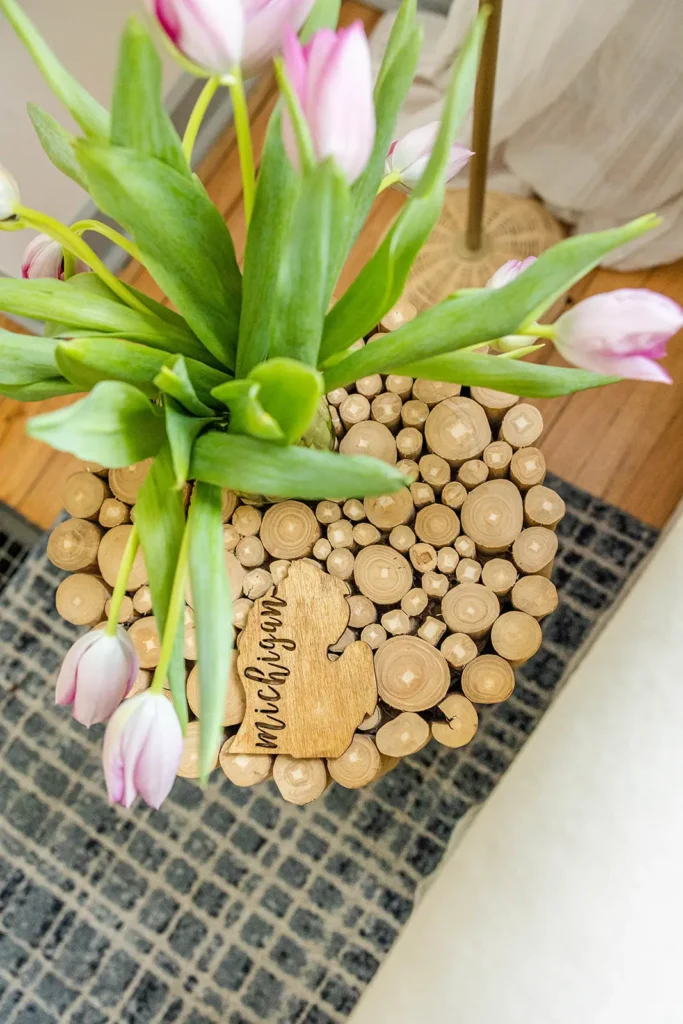 Pin tulips in vase for A Spring Cottage Home Tour.