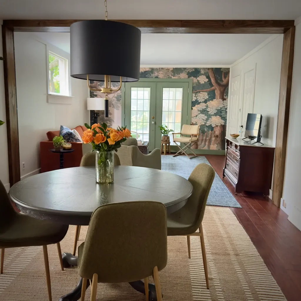 Wood Beam in a Renovated Apt and Wall Mural from Love VS Design.